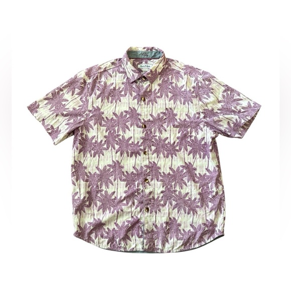 Tommy Bahama Camp Shirt Purple Palm Paradise Island Zone Cool Max Silk Size L - Picture 1 of 7